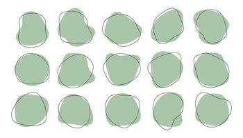 einstellen von Grün Amöbe organisch Grafik Elemente irregulär Formen mit Linie. isoliert auf ein Weiß Hintergrund. Gekritzel Illustration Konzept vektor