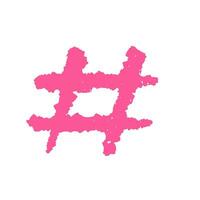 Hashtag, Vektor Neon- Rosa Etikett Symbol auf Weiß Hintergrund. Hand gezeichnet Tinte Vektor Illustration