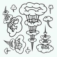 komisk moln, tecknad serie vektor moln i linje stil isolerat på ljus bakgrund. vektor illustration