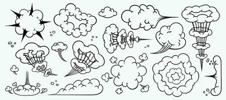 Comic Wolken, Karikatur Vektor Wolken im Linie Stil isoliert auf Licht Hintergrund. Vektor Illustration