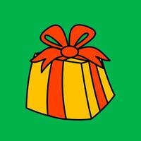 fröhlich Weihnachten und glücklich Neu Jahr modisch retro Karikatur Figuren. groovig Hippie Weihnachten Geschenk Box Symbol. Vektor Karikatur Zeichen und Elemente