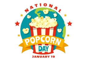 nationell popcorn dag vektor illustration på januari 19:e med en stor låda popcorns till affisch eller baner i platt tecknad serie bakgrund design