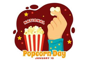 nationell popcorn dag vektor illustration på januari 19:e med en stor låda popcorns till affisch eller baner i platt tecknad serie bakgrund design