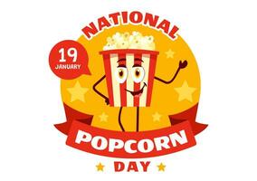 nationell popcorn dag vektor illustration på januari 19:e med en stor låda popcorns till affisch eller baner i platt tecknad serie bakgrund design