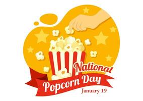 National Popcorn Tag Vektor Illustration auf Januar 19 .. mit ein groß Box Popcorns zu Poster oder Banner im eben Karikatur Hintergrund Design