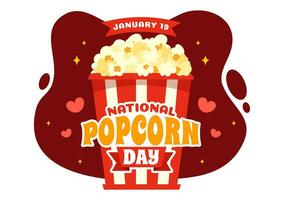 nationell popcorn dag vektor illustration på januari 19:e med en stor låda popcorns till affisch eller baner i platt tecknad serie bakgrund design