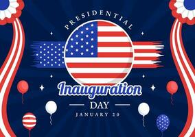 USA Präsidentschaftswahl Einweihung Tag Vektor Illustration Januar 20 mit Kapitol Gebäude Washington dc und amerikanisch Flagge im Hintergrund Design