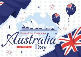 Lycklig Australien dag vektor illustration på 26 januari med Karta och australier flagga för baner eller affisch i platt tecknad serie bakgrund design