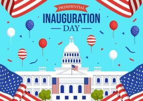 USA president- invigning dag vektor illustration januari 20 med capitol byggnad Washington likström och amerikan flagga i bakgrund design