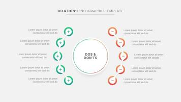 cirkel runda dos och gör inte, fördelar och nackdelar, mot, mot jämförelse infographic design mall vektor