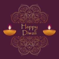 hälsning kort Lycklig diwali indisk festival av lampor med diya - traditionell olja lampa och prydnad av rangoli vektor