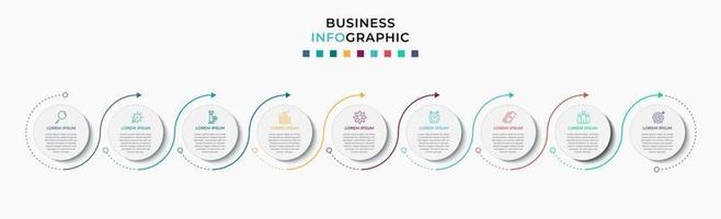 Infografik-Design-Business-Vorlage mit Symbolen und 9 Optionen oder Schritten vektor