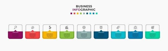 Infografik-Design-Business-Vorlage mit Symbolen und 9 Optionen oder Schritten vektor