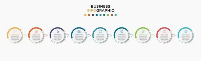 Infografik-Design-Business-Vorlage mit Symbolen und 9 Optionen oder Schritten vektor