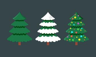 tecknad serie dekorerad jul träd samling med bollar, stjärnor, och krans gran träd illustration vektor