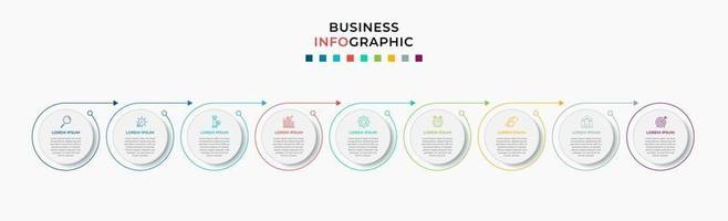 infographic design affärsmall med ikoner och 9 alternativ eller steg vektor