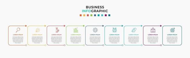 Infografik-Design-Business-Vorlage mit Symbolen und 9 Optionen oder Schritten vektor