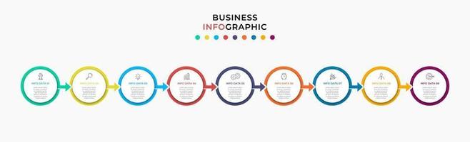 Infografik-Design-Business-Vorlage mit Symbolen und 9 Optionen oder Schritten vektor