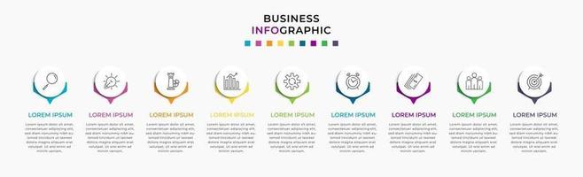 Infografik-Design-Business-Vorlage mit Symbolen und 9 Optionen oder Schritten vektor