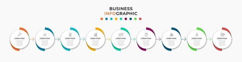 Infografik-Design-Business-Vorlage mit Symbolen und 9 Optionen oder Schritten vektor