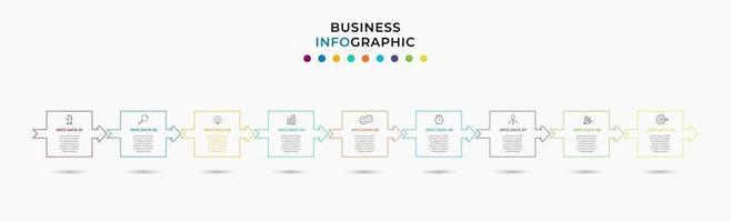 Infografik-Design-Business-Vorlage mit Symbolen und 9 Optionen oder Schritten vektor