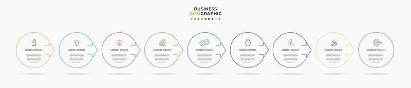 Infografik-Design-Business-Vorlage mit Symbolen und 9 Optionen oder Schritten vektor