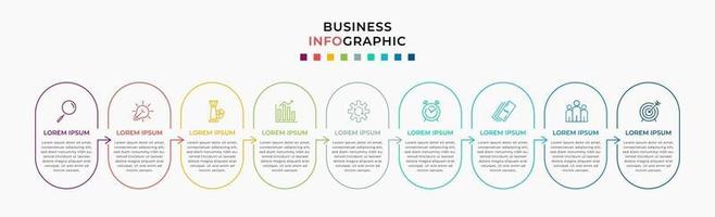 Infografik-Design-Business-Vorlage mit Symbolen und 9 Optionen oder Schritten vektor