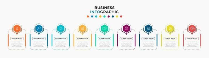 Infografik-Design-Business-Vorlage mit Symbolen und 9 Optionen oder Schritten vektor