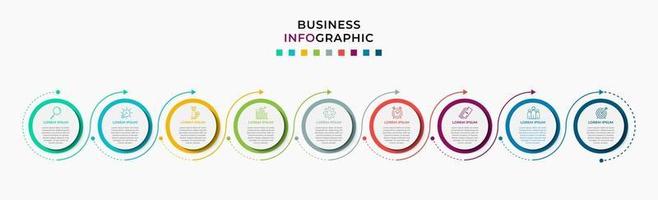 Infografik-Design-Business-Vorlage mit Symbolen und 9 Optionen oder Schritten vektor