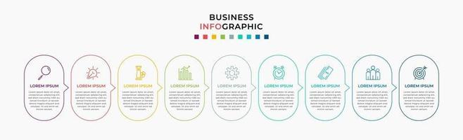 Infografik-Design-Business-Vorlage mit Symbolen und 9 Optionen oder Schritten vektor