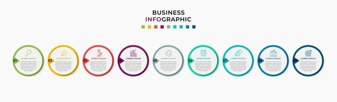 Infografik-Design-Business-Vorlage mit Symbolen und 9 Optionen oder Schritten vektor