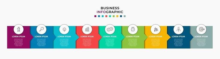 Infografik-Design-Business-Vorlage mit Symbolen und 9 Optionen oder Schritten vektor