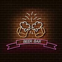 Bier Bar Neon- Licht Banner auf ein Backstein Mauer. Orange und Rosa unterzeichnen. dekorativ realistisch retro Element zum Netz Design vektor