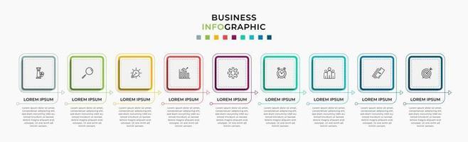 Infografik-Design-Business-Vorlage mit Symbolen und 9 Optionen oder Schritten vektor