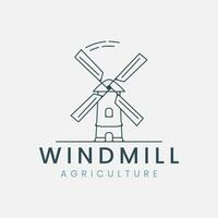 Vektor von Windmühle Linie Kunst Logo Illustration Vorlage Design, Symbol Landwirtschaft Design