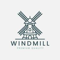 Windmühle Linie Kunst Logo Vektor Illustration Vorlage Design, Symbol Landwirtschaft, Bauernhof Haus Design