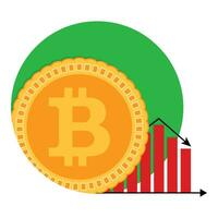 bitcoin pengar diagram faller ikon. vektor lågkonjunktur förlust, nedgång infochart bit mynt illustration