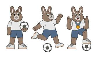 Fußball Hase Karikatur Vektor Illustration Satz.