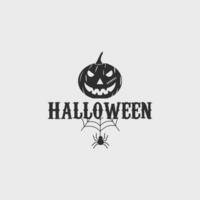 Kürbis und Spinne Halloween Logo Jahrgang Vektor Illustration Vorlage Symbol Design