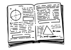 öffnen Schule Buch, Mathematik Lehrbuch zum Bildung. retro Stil Gliederung Clip Kunst. Hand gezeichnet Vektor Illustration isoliert auf Weiß Hintergrund.