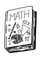 Schule Buch, Mathematik Lehrbuch zum Bildung. retro Stil Gliederung Clip Kunst. Hand gezeichnet Vektor Illustration isoliert auf Weiß Hintergrund.
