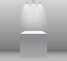 utställningskoncept, vit tom låda, stativ med belysning vektor