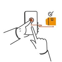 Hand gezeichnet Gekritzel online Paket Lieferung auf Handy, Mobiltelefon Illustration vektor