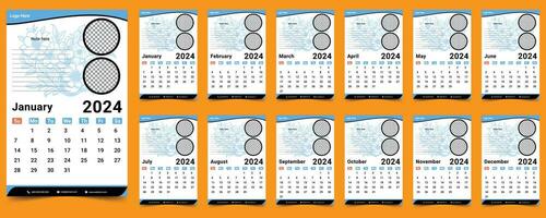 Mauer Kalender zum 2024, 2024 Kalender, Kalender 2024 vektor