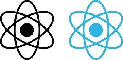 schwarz und Blau Atom Symbol Vektor isoliert auf Weiß Hintergrund