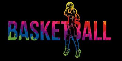 graffiti basketboll kvinna spelare verkan med basketboll font design vektor