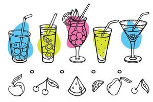 tropische Cocktails. Hand gezeichnete Gekritzelumrissillustration des Vektors vektor