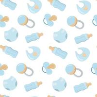 Vektor nahtloses Muster mit blauen Babypflegeobjekten