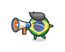 Brasilien-Flagge-Abzeichen-Charakterillustration, die ein Megaphon hält vektor