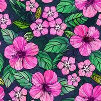 ein Rosa Blumen- Muster mit Hibiskus Blumen und Blätter vektor